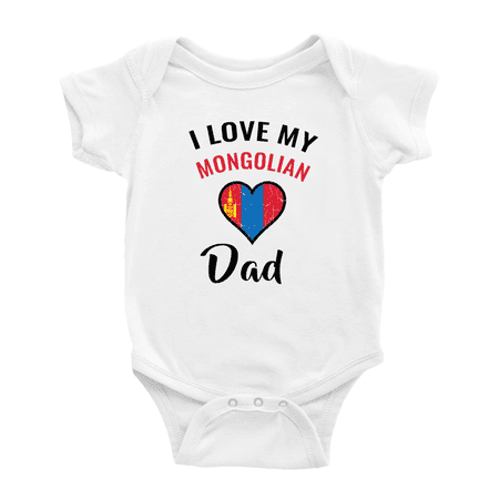 

I Love My Mongolian Dad Heart Flag Cute Baby Jumpsuits (White 12-18 Months)