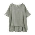 thumbnail image 5 of Baberdicy Women's Linen Tops Short Sleeve Solid Color Crew Neck Loose Fit Casual Summer Blouses, Grey Xl, 5 of 7