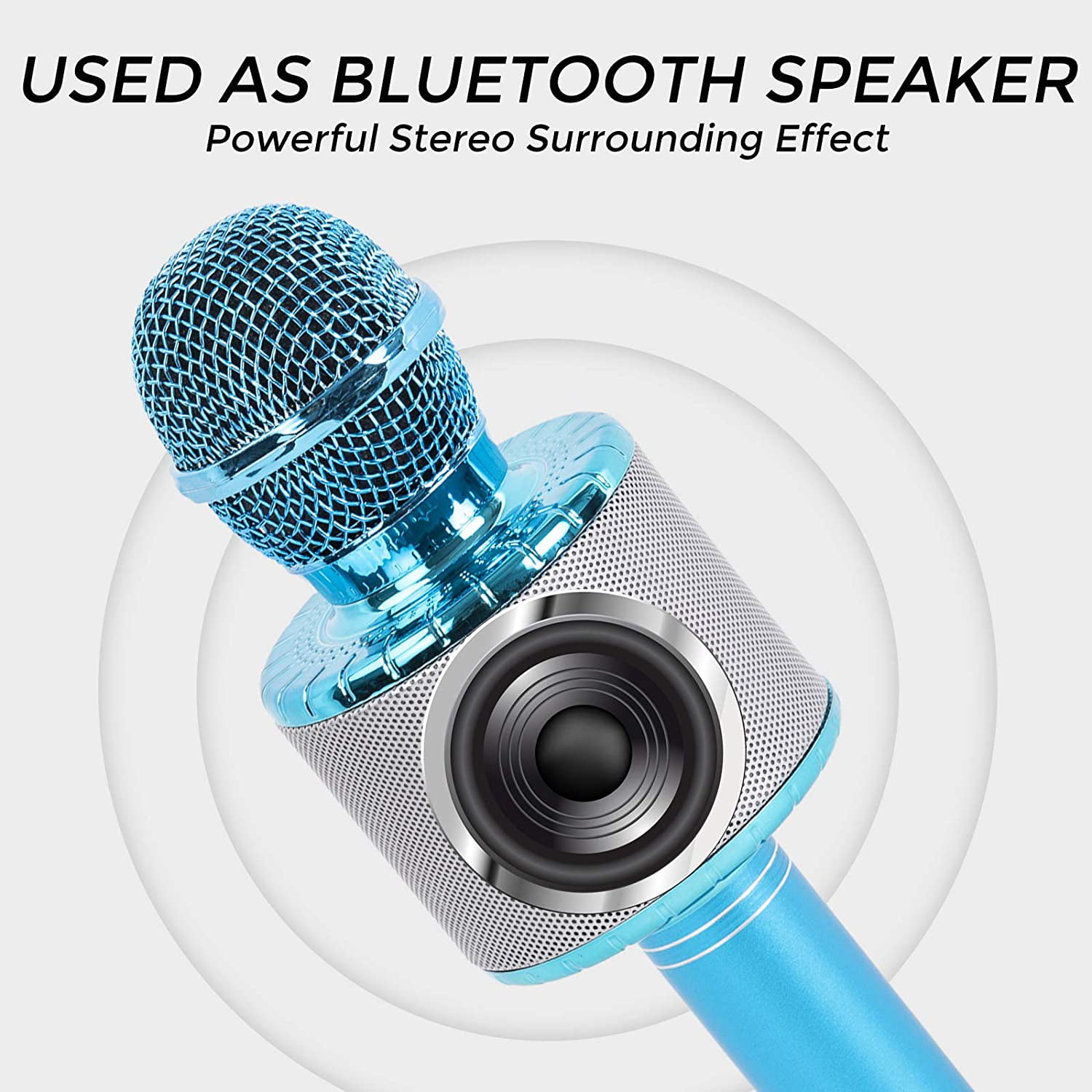 Wireless Portable Handheld Bluetooth Microphone with LED Lights Blue Best Gifts JMFinger Karaoke Microphone for Kids and Adults 