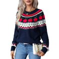 thumbnail image 1 of Chandails de Noël Laids pour Femmes Manches Longues Décontractées Vintage Chandail Col Rond Mignon Tricoté Bleu Marine TG, 1 of 9