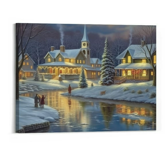 PRATYUS Christmas Wall Art - Christmas Tree Pictures For Wall, Winter Wall Art Christmas Canvas Wall Art for Home, Winter Pictures Christmas Poster Framed for Vintage Christmas Decor 20x16 Inch