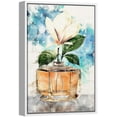 thumbnail image 2 of wall26 Framed Canvas Wall Art Chic Perfume Bottle with White Magnolia with Blue Splashes Pop Culture Fashion Watercolor Modern Art Glam Expressive for Living Room, Bedroom, Office - 16x24 inches, 2 of 4