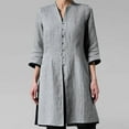 thumbnail image 5 of ZOHIUM Shirts for Women Women's Cotton Linen Medium Long Slim Slim Waist Slim Sleeve Cardigan Shirt Summer Shirts for Women 2066 Blouses Womens Blouses Dressy Casual (Gray,XXXXL), 5 of 6