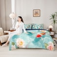thumbnail image 4 of Feelyou Lucky Koi Fish Twin Bedding Sets for Kids Women Girls, Lake Rose Flower Bedding Comforter Set, Green, Blue Reversible, 7pcs, 4 of 7