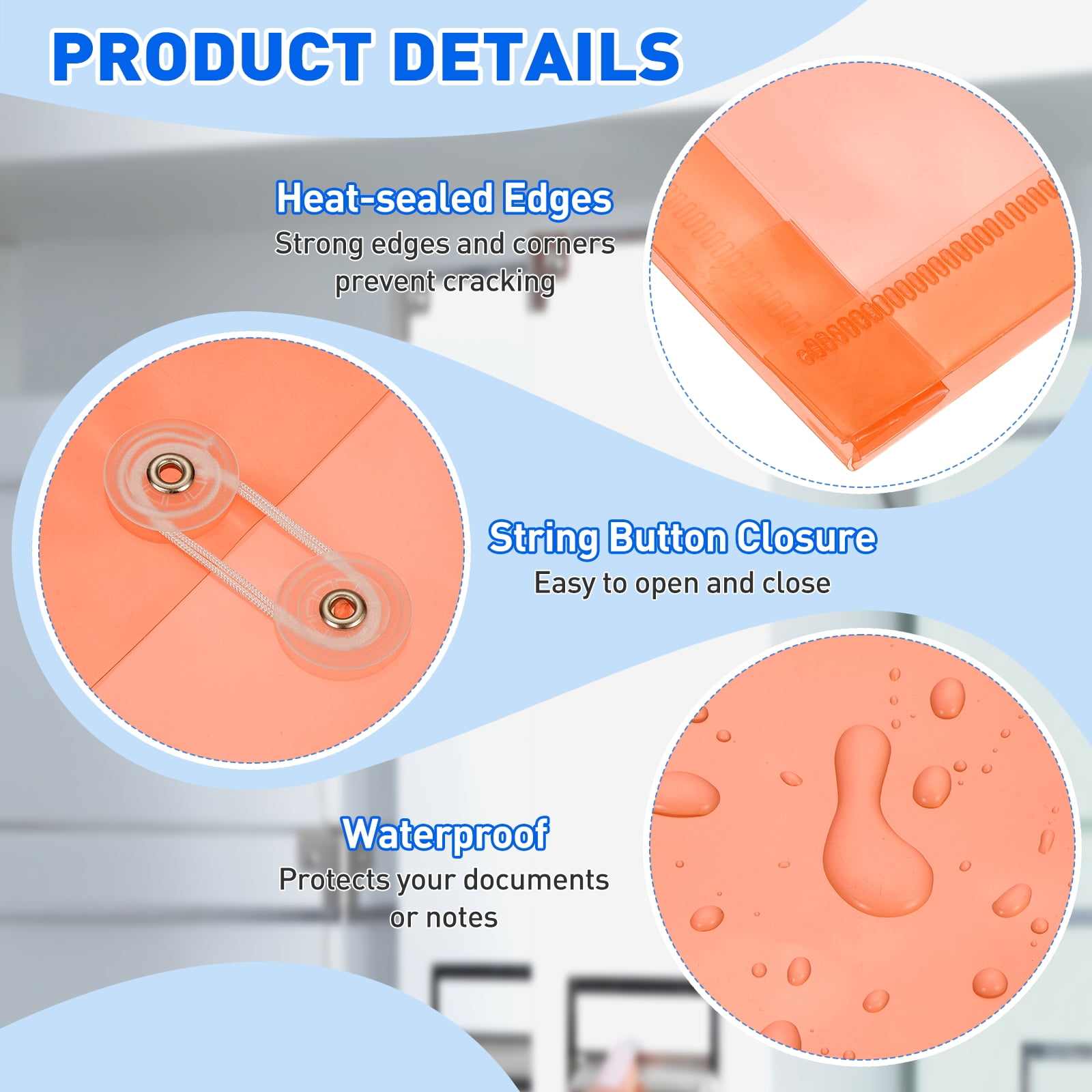 Uxcell 10Pcs Plastic Envelopes with Button String Tie Closure, Letter A4 Size File Document Folders Envelopes for Home Work Office Organization, Orange
