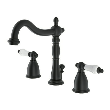 Kingston Brass KB1970PL Heritage Widespread Bathroom Faucet with Brass Pop-Up, Matte Black