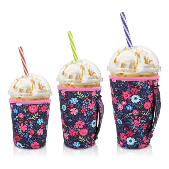 3 Pack Reusable Iced Coffee Cup Insulator Sleeve with Handle for Cold Beverages,Neoprene Cup Holder for Cold Drinks 16-32OZ Cups