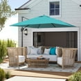 thumbnail image 2 of Outsunny 8'x8' Square Patio Hanging Offset Umbrella w/ Cross Base Blue, 2 of 10