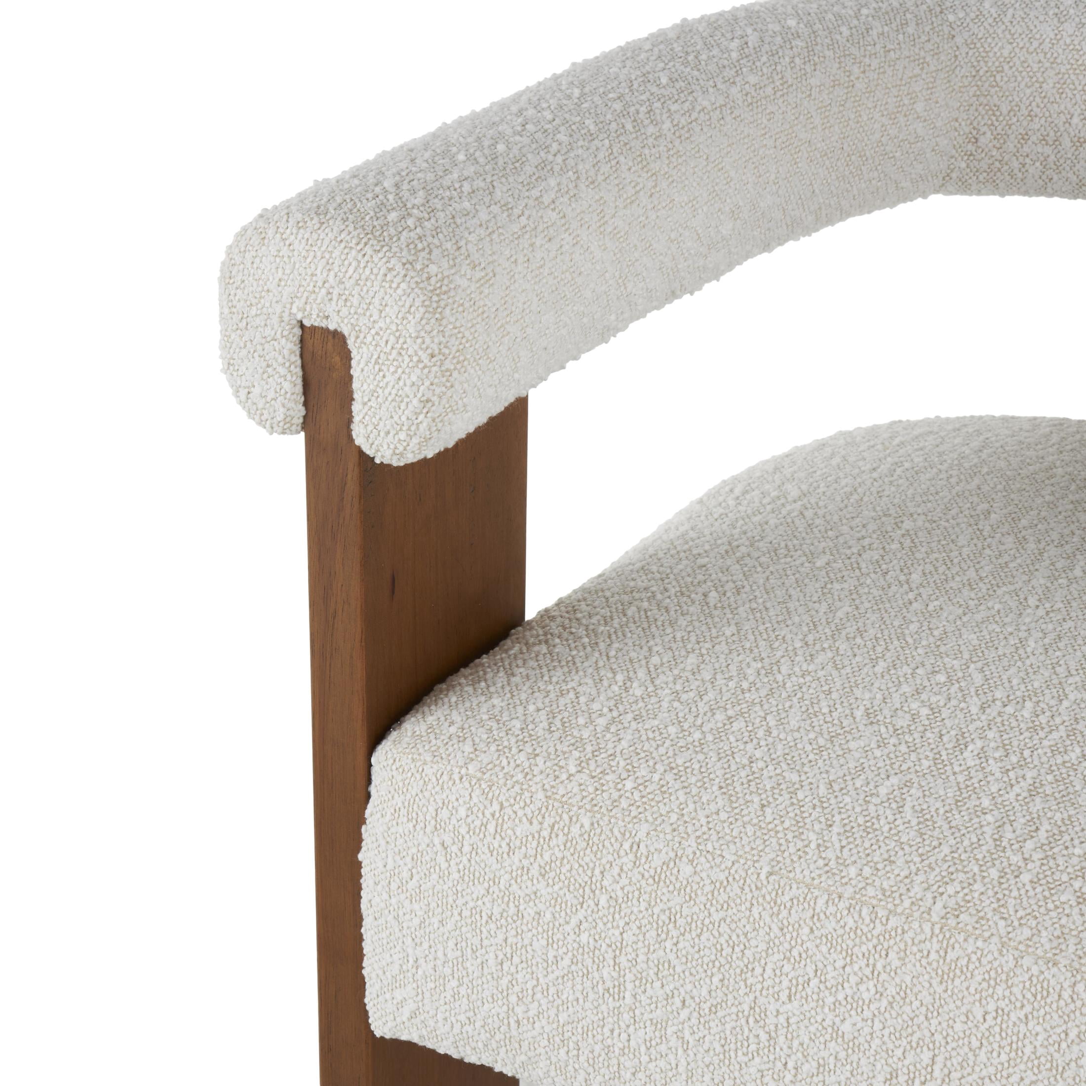 DecMode Polyester Curved Back Mid Century Modern Round Boucle Lounge Chair with Brown Wood Frame, Cream