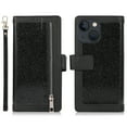 thumbnail image 7 of Wallet Case for iPhone 14 Shining Zipper Pocket Cover, Glitter Sparkle Luxury PU Leather Magnetic Flip Folio Case with Card Slots Kickstand Wrist Hand Strip Shockproof Case, Black, 7 of 7