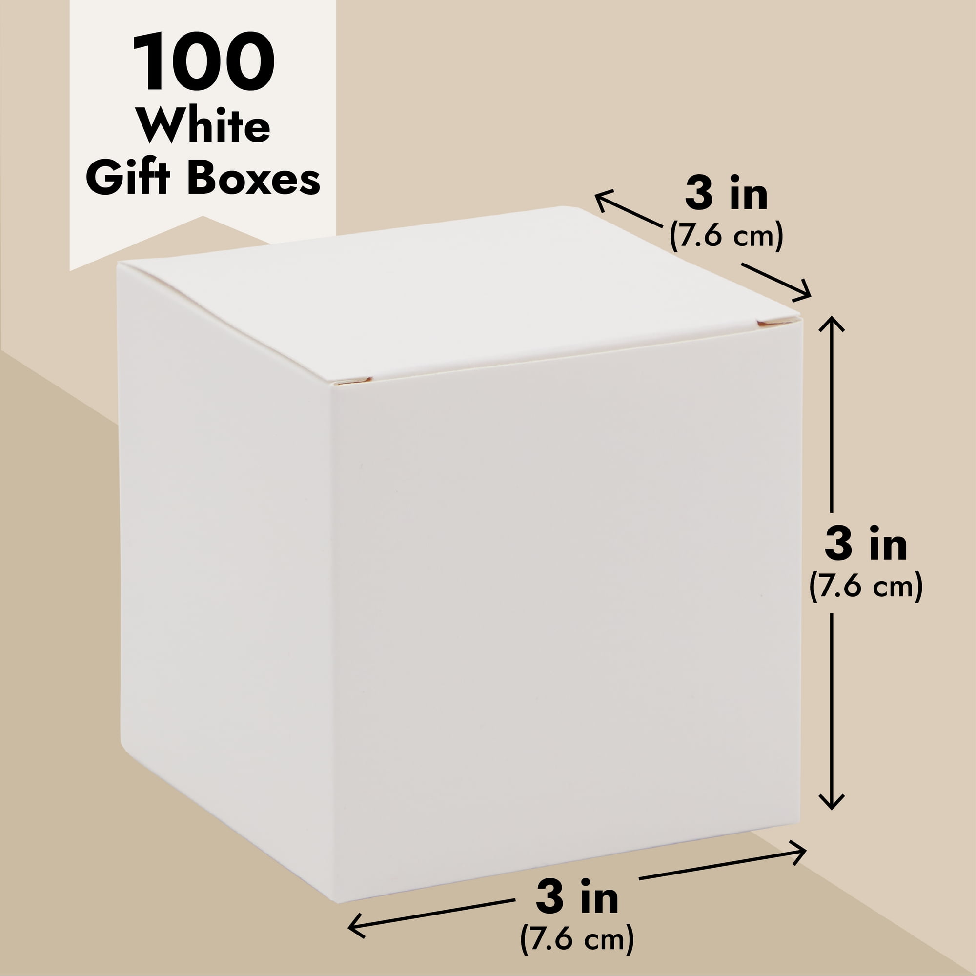 100-Pack Small Square Plain White 3x3x3 Paper Gift Boxes
