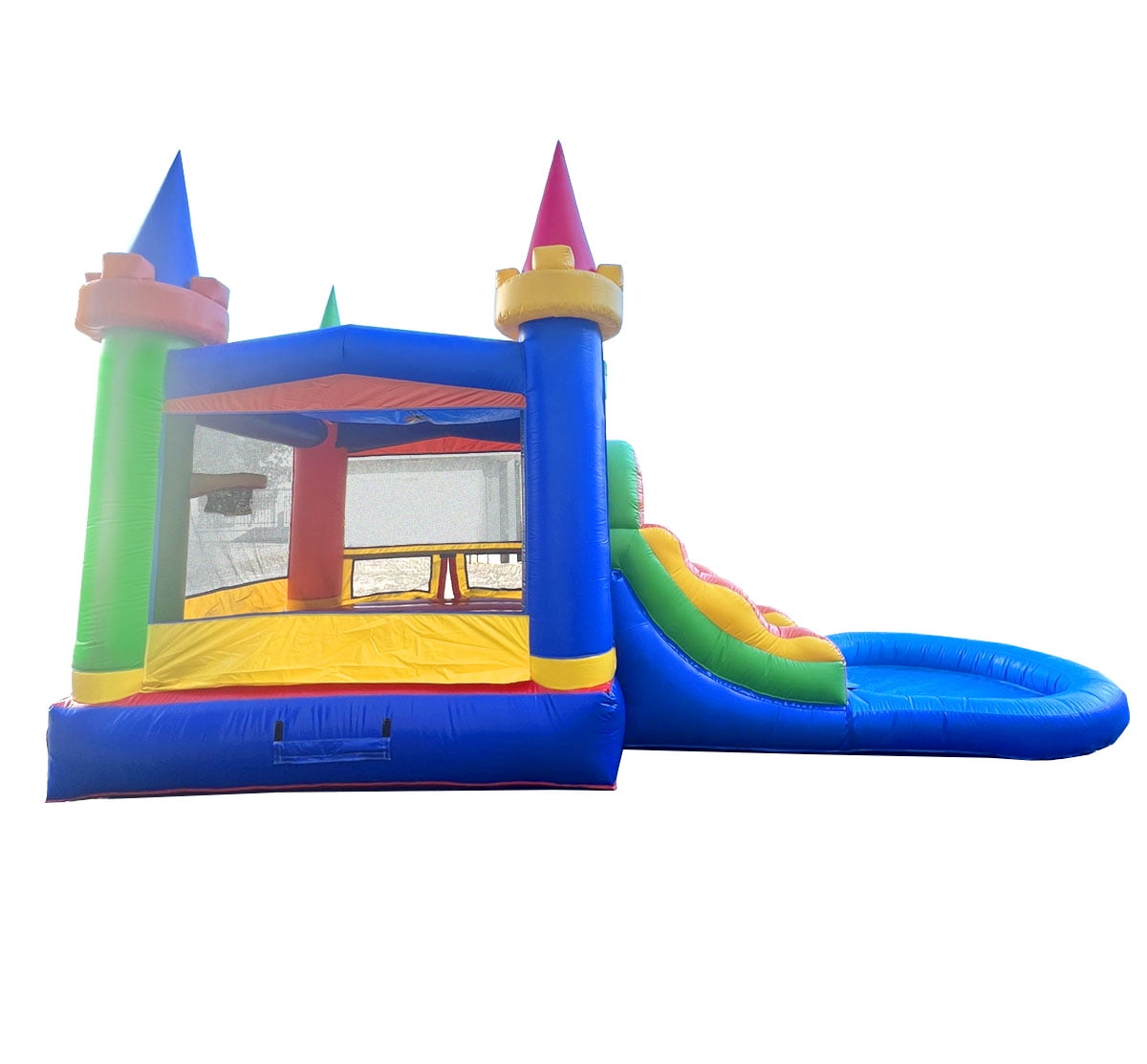 Pogo Bounce House Crossover Bounce House with Water Slide, Modular Rainbow Dual Slide with Splash Pool
