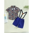 thumbnail image 2 of Bagilaanoe 2Pcs Toddler Baby Boys Overalls Shorts Set Flower Print Short Sleeve Shirt Tops with Bow Tie + Suspender Short Pants 12M 24M 3T 4T 5T 6T Kids Gentleman Formal Outfits, 2 of 8