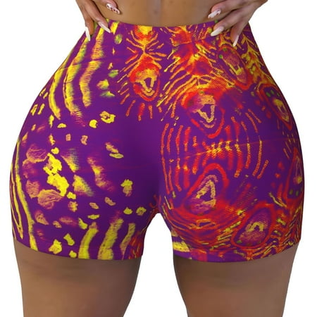 Workout Shorts Women  Bright Textured Animal Biker Shorts for Women Running Gym Spandex Shorts Tummy Control
