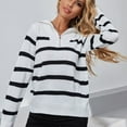 thumbnail image 5 of IROINNID Reduced Womens Sweater Quarter Zip V-Neck Pullover Sweater Stripes Casual Short Length Long Sleeve Hedging Knitting Sweater Tops, 5 of 9