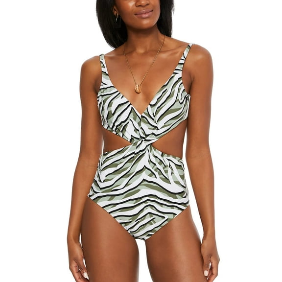 Bar III SUMMER SAGE Hypno Beach Chic Twist-Front One-Piece Swimsuit, US Small