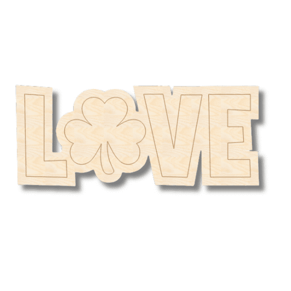 Unfinished Wood Etched Shamrock LOVE Shape 6" / 1/4"
