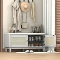 thumbnail image 5 of 43" Shoe Storage Bench with Cushion, 2-Tier Wood Bench with Adjustable Shelves and 2 Rattan Doors, Rustic Shoe Organizer Cabinet for Entryway, Hallway, 5 of 9