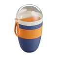 thumbnail image 2 of Oatmeal Cup With Cover | Yogurt Cup With Spoon | Double Breakfast Container To Go | Plastic | Cylindrical Design | Transparent | Handle | Foldable Tableware | 170ml+380ml | 1pc | Blue/Green/Pink |, 2 of 6