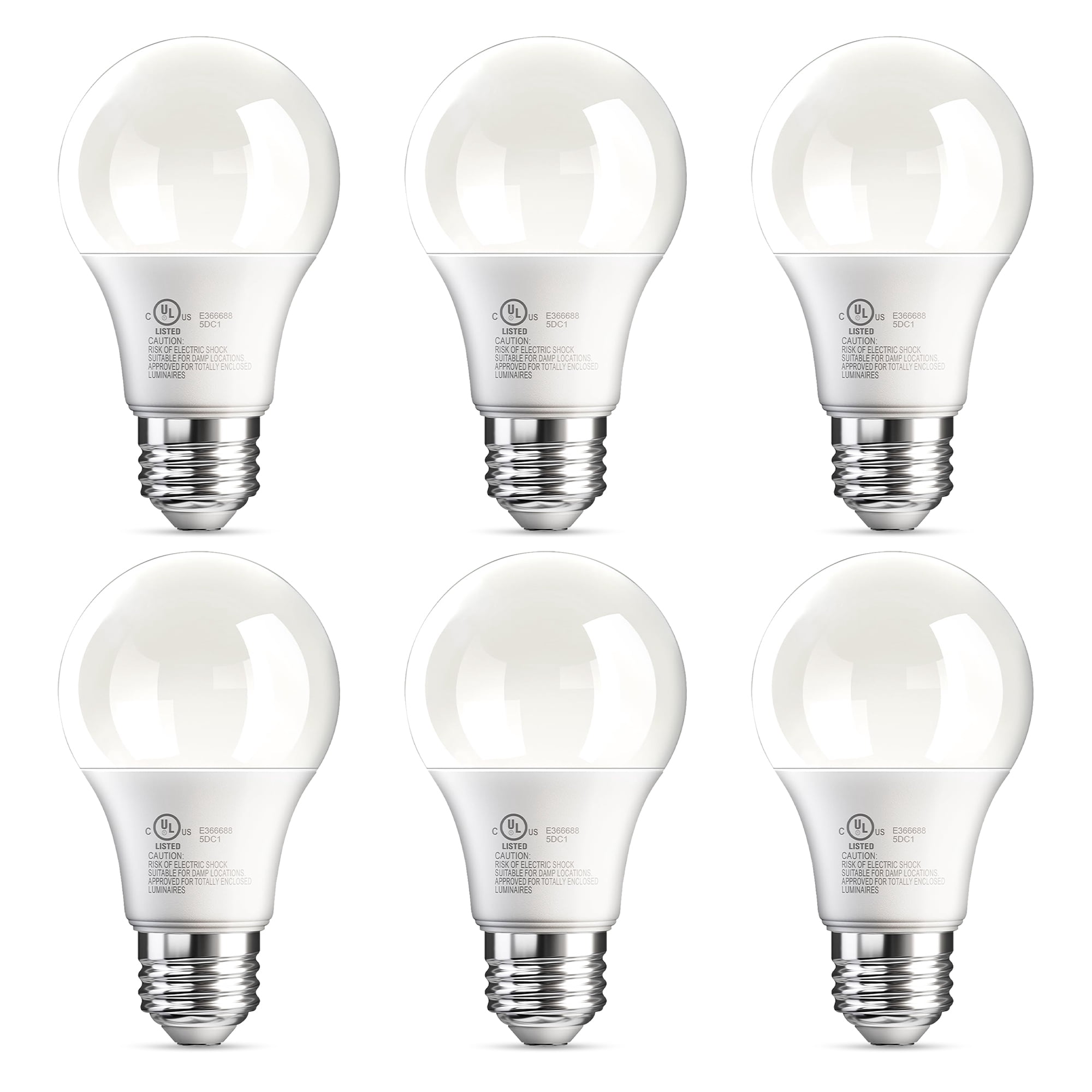 TJOY 6 Pack A19 LED Light Bulbs, 60 Watt Equivalent LED Bulb, Efficient 9W, Daylight 5000K, E26 Standard Base, Bright White Light Bulb, Non Dimmable, Energy Saving, 800LM, 80+ CRI, 120V, UL Listed