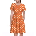 thumbnail image 1 of Fotbe Orange And White Polka Dot Vestido Largo de Moda para Mujer, Vestido Tipo Camiseta con Manga Corta y Estilo Casual a Rayas y Bloques de Color, 1 of 6