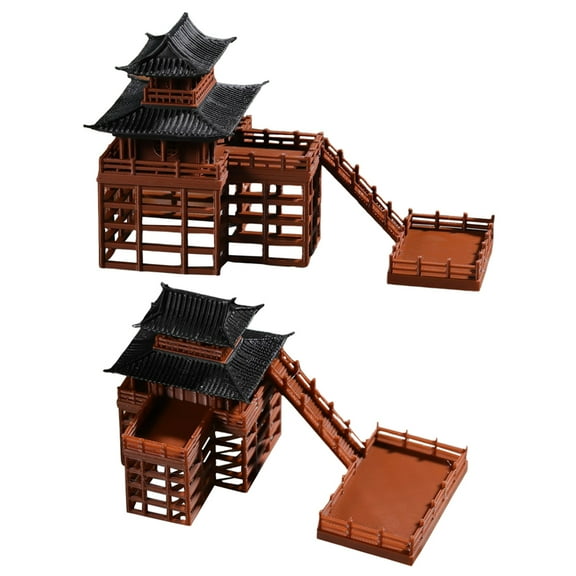 GOOHOCHY Miniature Japanese Garden Pavilion Statue for Desk and Garden Decor Light Brown Plastic 2Piece Set