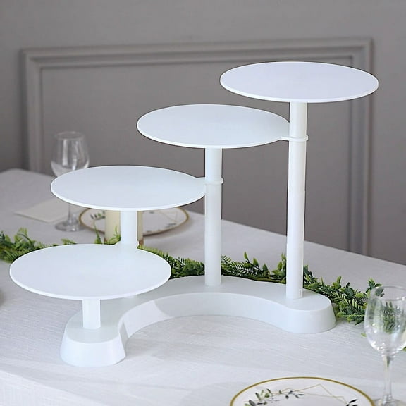 BalsaCircle 17" White 4 Tier Plastic Cake Stand Pillar Design Dessert Cupcake Holder Party