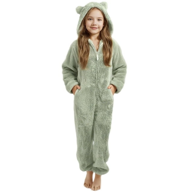 ABATAB Combinaisons en Molleton pour Filles à Capuche Douce, Grenouillère Zippée pour Enfants, Costume Chaud pour l'Hiver