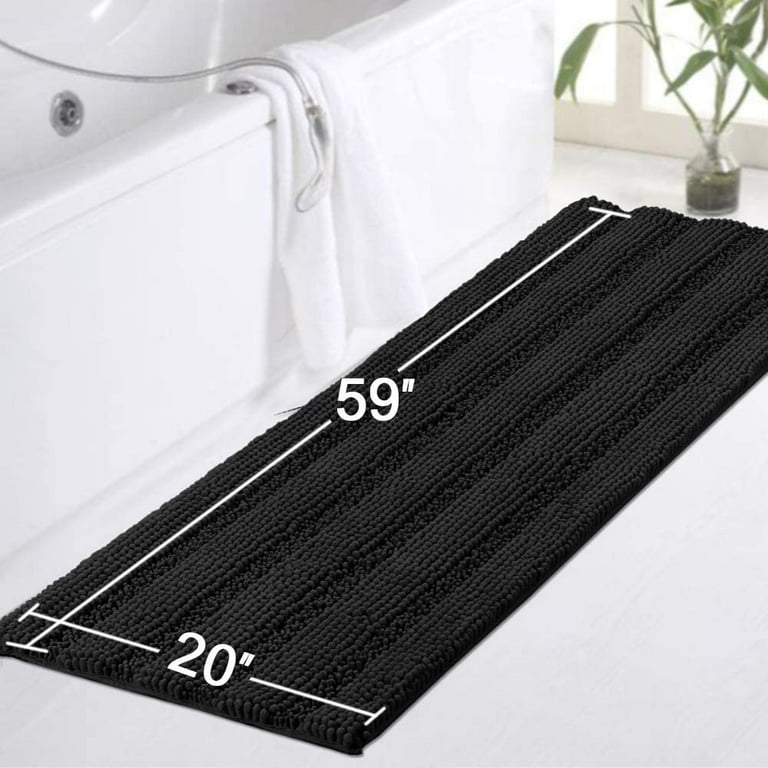 HOMEIDEAS Kitchen Rugs and Mats Set 2 Piece, (30X17+48X17) Black  Chenille Kitchen Runner Rug for Floor Non Skid Washable, Soft, Absorbent,  Long