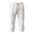 thumbnail image 3 of Kctiaxy Mens Capri Pants Elastic Waist Drawstring Cotton Linen Pants Homewear Summer Lightweight Beach Long Shorts Cropped Pants with Cuffed Legs, 3 of 4