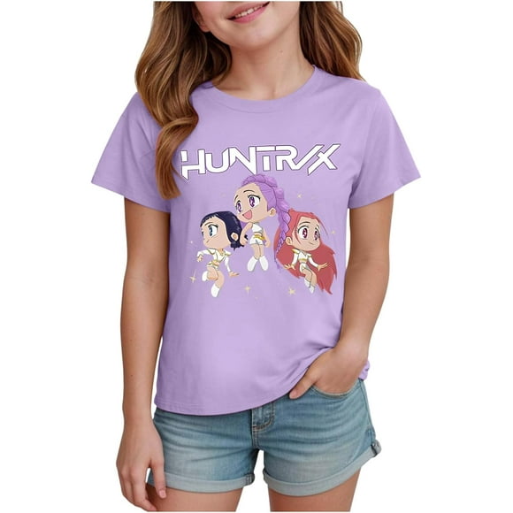 Girls T-Shirt Cute Cartoon Graphic Tshirt Funny Anime Hunters Shirts Kids Halloween Tops Short Sleeve Crewneck Tees