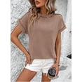 thumbnail image 3 of SHIBEVER Women Summer Top Short Sleeve Fashion T Shirt Trendy Striped Chic Khaki Slid Slit Tee Shirts Blouse for Lady Size L, 3 of 5