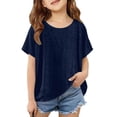 thumbnail image 4 of Zpanxa Chemises Fille Ado Couleur Unie Coton Lin Col Rond Manches Courtes Haut Coton Lin 7-8 Ans, 4 of 5