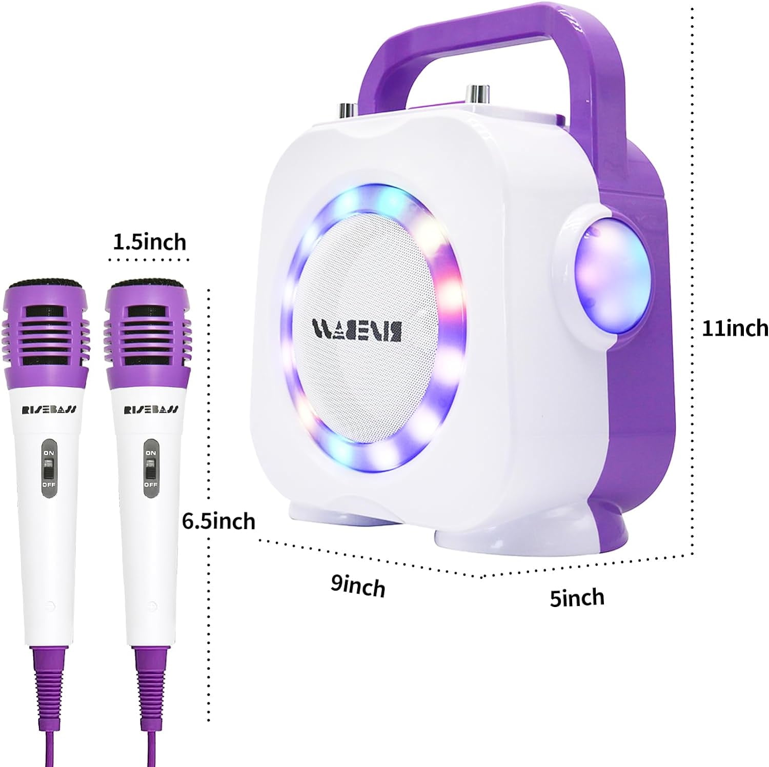 Rise Bass Unisex Karaoke Machine for Adults and Kids with Two Wireless Microphones