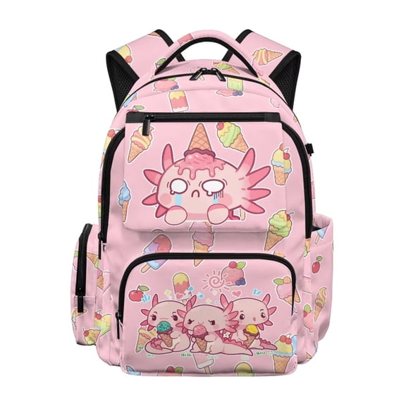Aplkyhs Backpack for Girls Boys Age 6-18 Just A Girl Who Loves Football School Bag Lightweight Water Repellent Student Bookbag Cute Axolotl Ice Cream