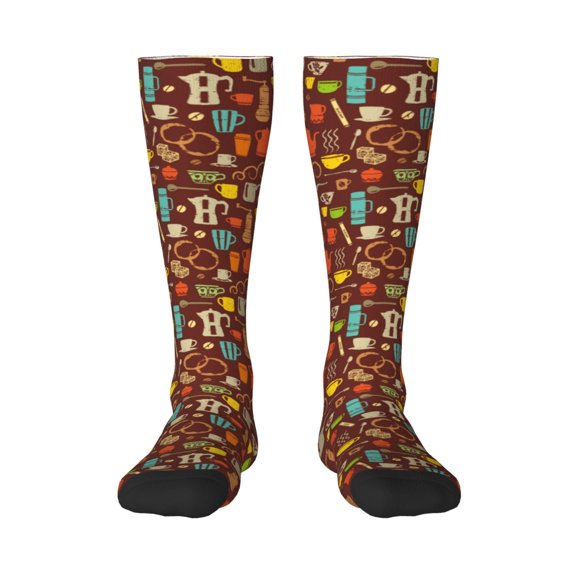 Fotbe Retro Coffee print Women's Men's Novelty Crew Socks Cotton Socks Knee High Socks for Walking,Running,Nurses,Pregnancy