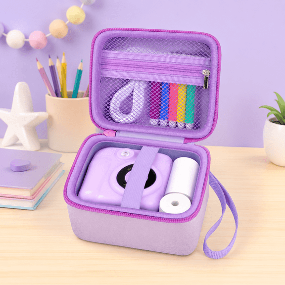 Kids Instant Print Camera Case, Hard Small Camera Case, Digital Camera Storage Bag Compatible with Kids Cameras Ages 3-6, Portable Protective Carrying Bag (Box Only) Purple