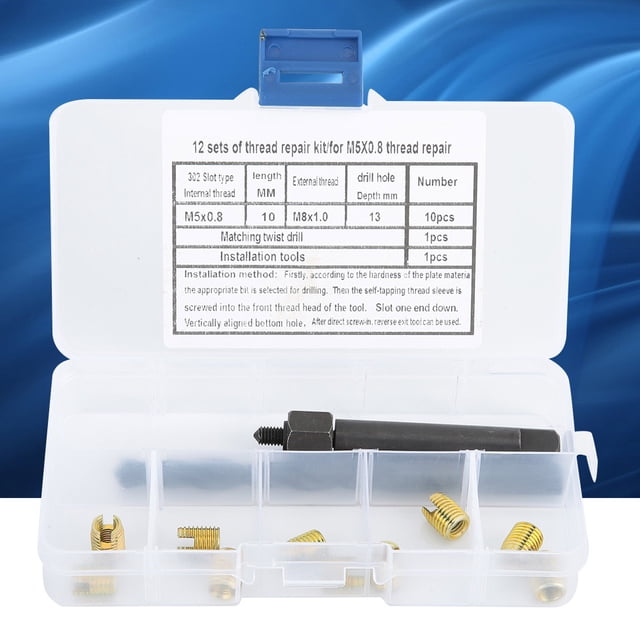 Self 12PCS M5 X 0.8 Kit De Reparación De Roscas Juego De Herramientas De Inserciones De Roscas Autorroscantes