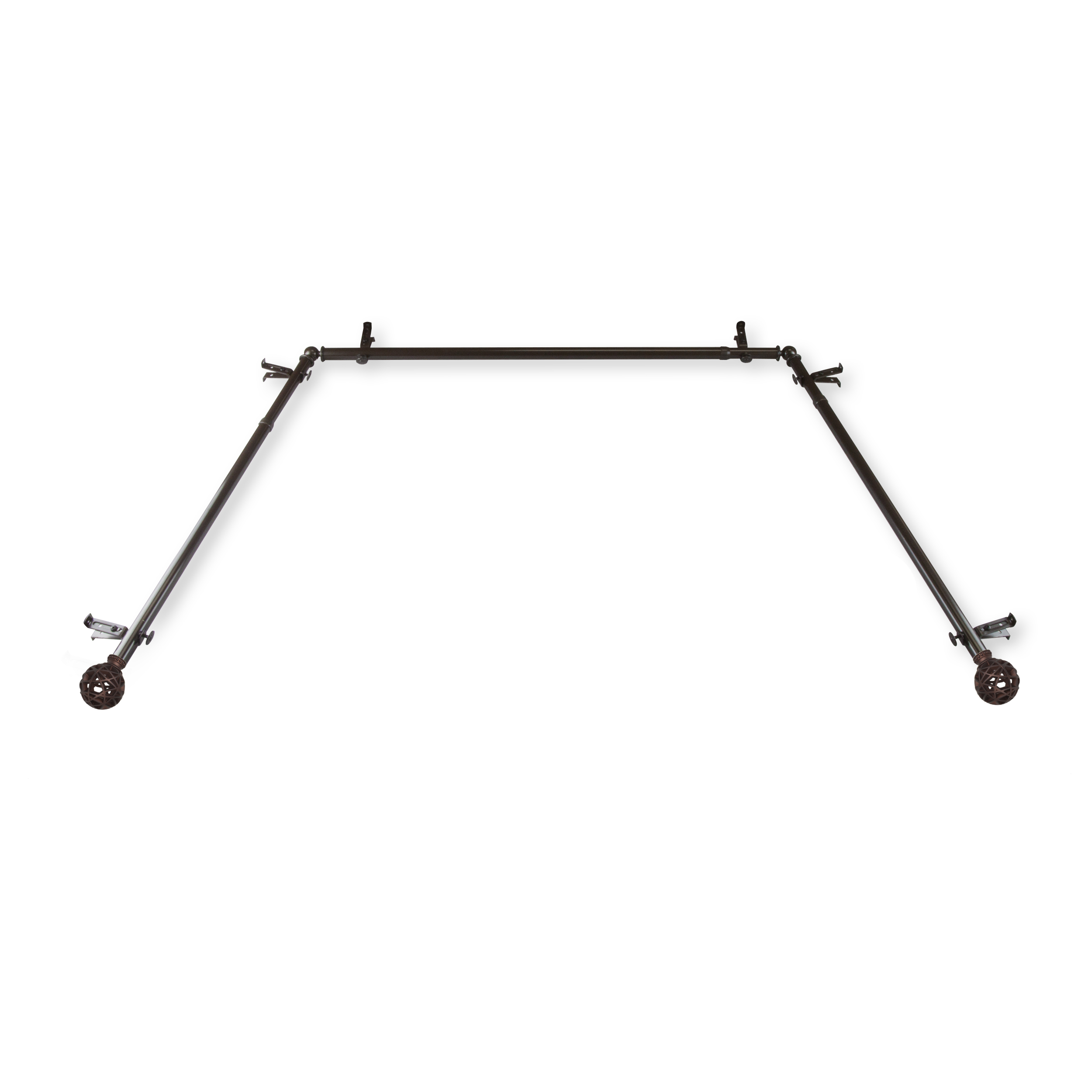 Central Design ABay-88-7 0.8125 in. Arabella Bay Window Curtain Rod with Side Rod Extends Upto 20 to 36 in. & Center Rod Extends Upto 38 to 72 in., Cocoa