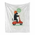 thumbnail image 1 of Scottie Dog Soft Flannel Fleece Blanket, Illustration of a Puppy Riding Scooter with Woof Woof Text Balloon Comic Design, Cozy Plush for Indoor and Outdoor Use, 70" x 90", Multicolor, by Ambesonne, 1 of 6