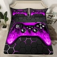 thumbnail image 2 of Manfei Neon Gamepad Sheet Set Queen,Modern Geometric Honeycomb Bedding Sets Queen Size,Pueple Black Queen Sheet Sets For Boys Kids,Super Cozy Bedroom Decor,4 Pieces, 2 of 7