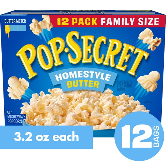 Pop Secret Microwave Popcorn, Homestyle Butter Flavor, 3.2 oz Sharing Bags, 12 Ct