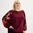 thumbnail image 3 of Plus Size Nine West Mixed Long Puff Sleeve Crewneck Top Color: Australian Orchid Size: 0X, 3 of 4