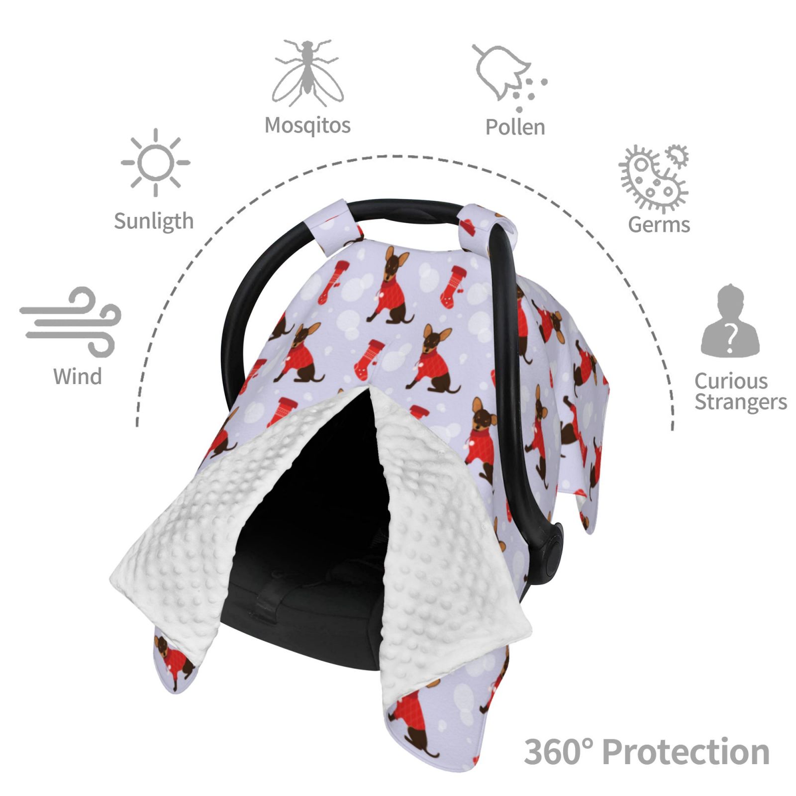 Car Seat Cover Baby - Cute Christmas sock Dog Breathable Infant Car Seat Cover for Baby Carseat, Lightweight Comfort Baby Essentials Must Haves Newborn Stuff for Girl Boy