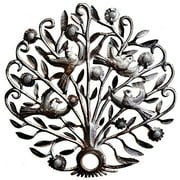 Decorative Tree of life with Birds and Flowers, Handmade No Machines Used, Fall Wall Hanging Plaques for Indoor and Outdoor, Recycled Steel Barrels 21 x 21 Inches