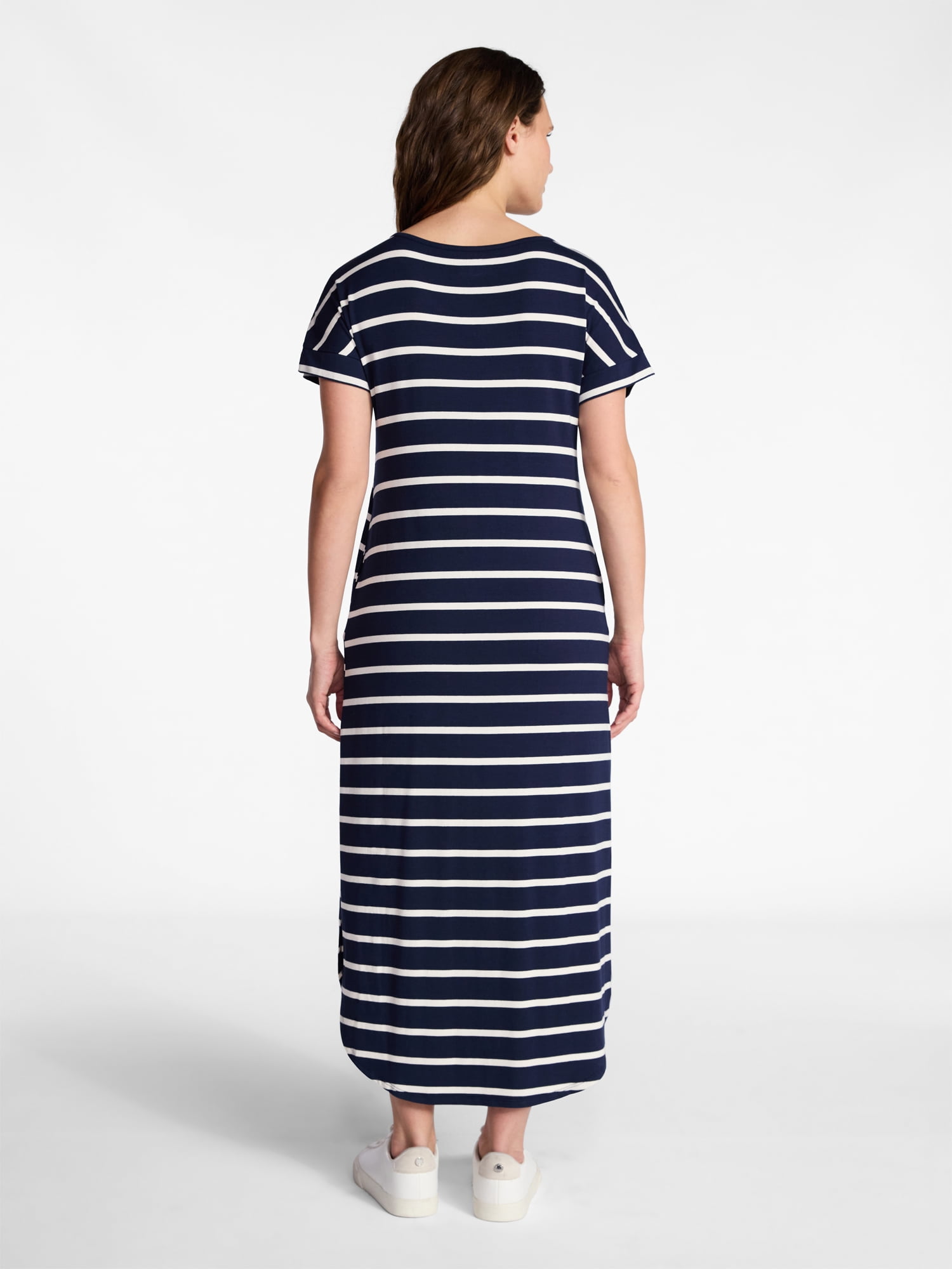 Time and Tru Women's T-Shirt Maxi Dress with Short Sleeves, Sizes XS-XXXL