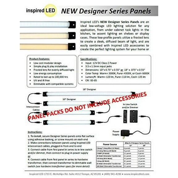 Inspired LED New Under Cabinet Lighting Designer Series 18" 6-Panel Pack - Cool White