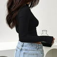 thumbnail image 6 of ATOYSOY Women's Fashion Solid Color Pullover Outwear Slim Basic Cropped Tops Casual Cotton Shirts Long Sleeve Tees Fall Winter High Neck Sweatshirts Black L, 6 of 6