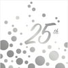 Club Pack of 192 Sparkle and Shine Silver "25th" Anniversary Paper Party Disposable 2-Ply Lunch Napkins 6.5"