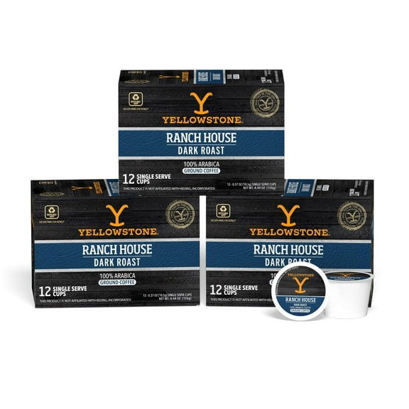 Yellowstone Ranch House Dark Roast Coffee Single Serve Pods 12 Ct, 3 Pack